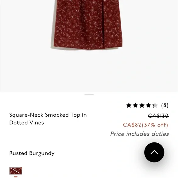 Madewell Square-Neck Smocked Top in Dotted Vines. Boho peasant. Size Small. - Picture 4 of 9